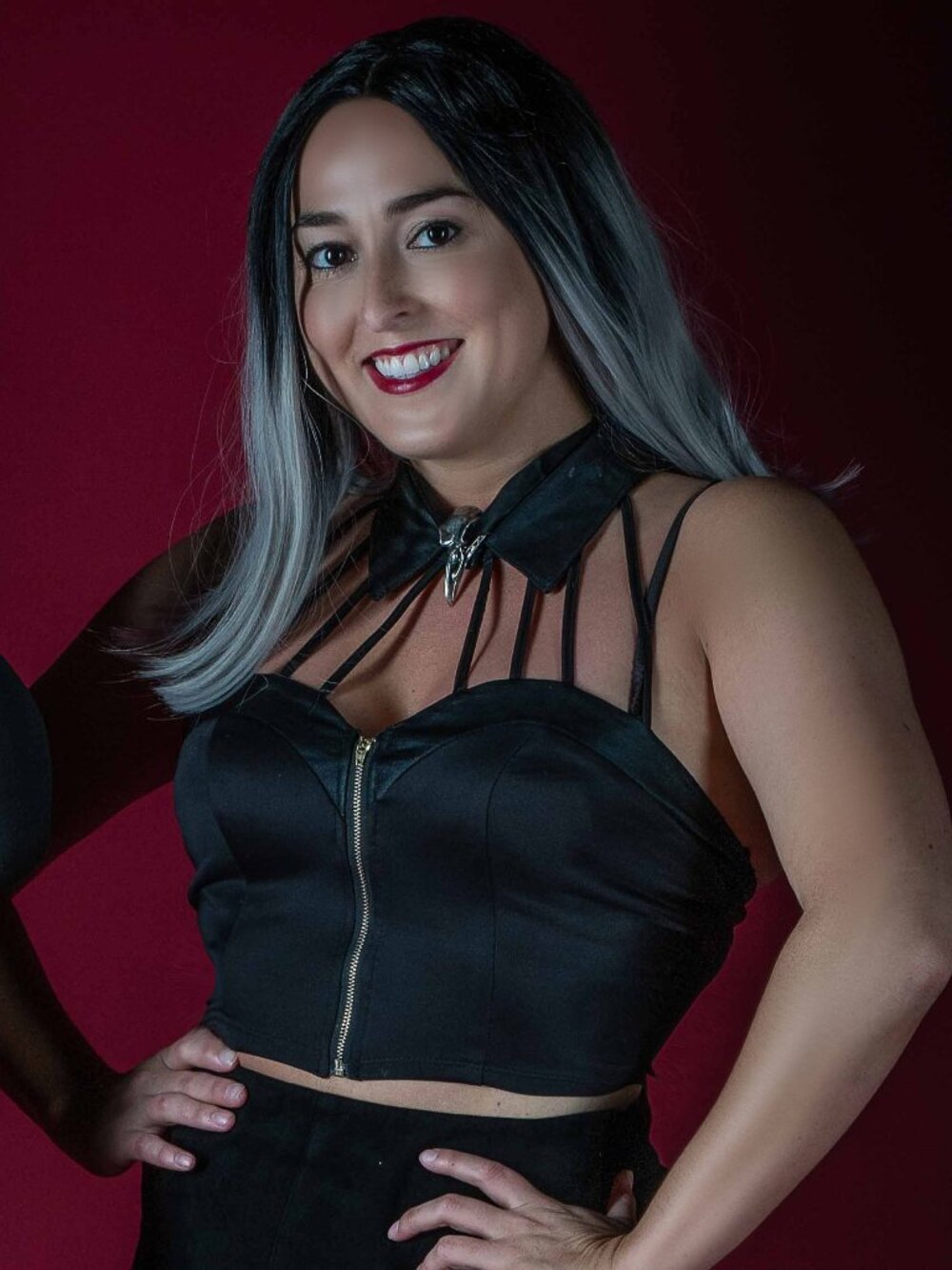 Quiro By Aggie Black Halter Caged Bustier Collared Zip Crop Top - Size Medium
